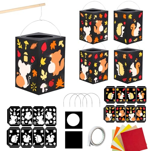 Eroionet 4 Stück Herbst Papierlaternen Faltbare Laterne Martinslaterne | Herbstdeko Tischdekoration, Dekorative Windlichter für Fensterdeko und Raumdeko