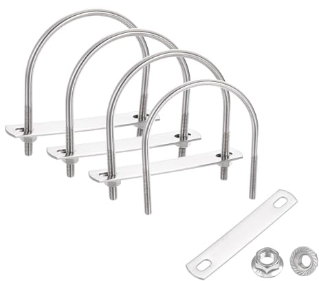 sourcing map 4 Set 3 Inner Wide Round U Bolts, 3-9/16 Length 304 Stainless Steel U-Bolts with Flange Hexagon Nuts, Frame Plates for Trailer, Automotive, (76mm W x 91.2mm L)