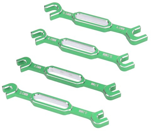UPALDHOU 4PCS RC Turnbuckle Rod Wrench Kit Aluminum Alloy Car Repair Wrench Set, Durable Aluminum Alloy, Versatile Tool Set, Compatibility, Material, Adjustable (Green)