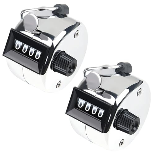 Tiyujonem 2-Pack Stainless Steel Hand Tally Counter with 4-Digit Display, Mechanical Clicker for Golf, Sports, and Event Attendance Tracking