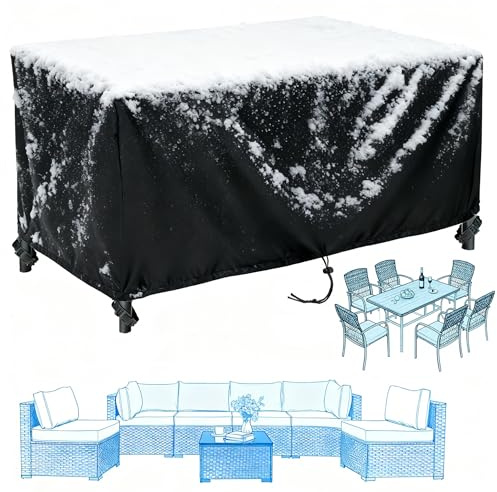 AJALGZ Bache Table Exterieur Housse de Salon de Jardin, 300x100x75cm/LxlxH Impermeable, Coupe-Vent, Anti-UV 420D Oxford Tissu Housse de Meubles en rotin, Housse Protection Salon de Jardin, Noir