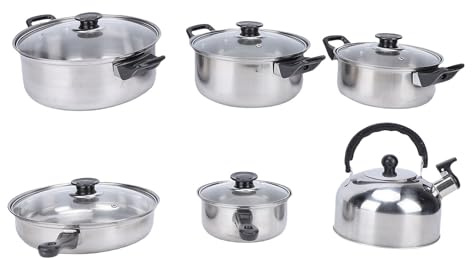 Jelquix Kochgeschirr-Set aus Edelstahl, 10-teilig, Töpfe und Pfannen mit Schwarzem, Hitzebeständigem Griff aus Glas, Geeignet Zum Braten, Kochen, Sautieren