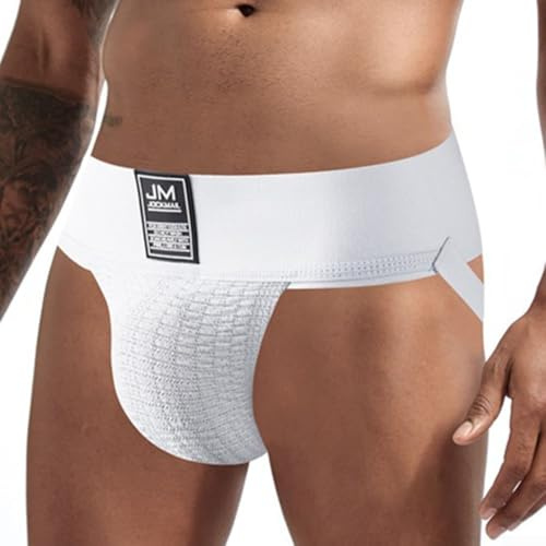 JOCKMAIL Gym träningsstöd för män suspensoar underkläder med bomullsnylon designad för atletisk prestanda och komfort (XL vit)