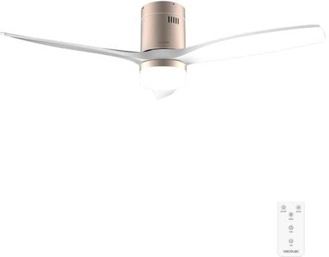 Cecotec Ventilateur Plafond 40W EnergySilence Aero 5600 Classic Gold&White | 6 Vitesses, 3 Pales, Diamètre 52  (132 cm), Minuteur jusqu'à 8h, 20W Lumière LED, Télécommande Incluse, Fonction Été/Hiver