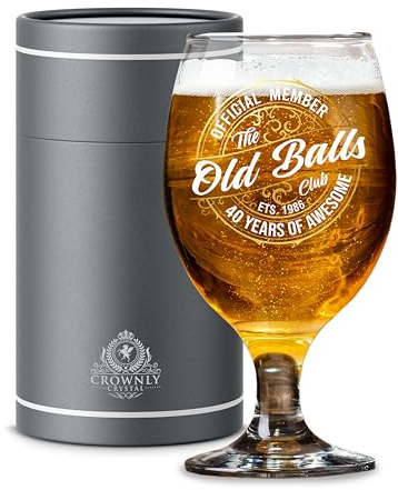 CROWNLY CRYSTAL 1986 40th Birthday Gift for Men Beer Glass 40 Years of Awesome Official Member The Old Old Balls Club Present for Dad Uncle Brother Friend