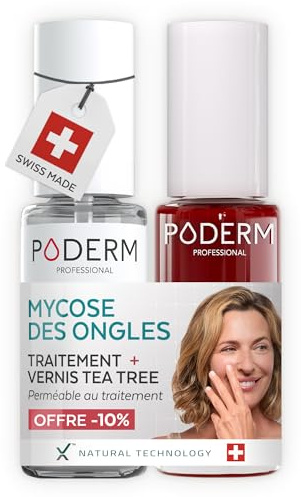PODERM Sérum Mycose des Ongles + Vernis à Ongles Rouge Allure – Antifongique, Répare & Camoufle les Ongles Jaunis, pour des Ongles Visiblement Plus Sains | Développé par une Podologue | Swiss Made