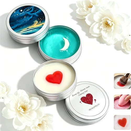 Jabón Limpiador de Brochas de Maquillaje con Alfombrilla de Silicona, Limpiador Sólido para Esponjas y Pinceles, Kit de Limpieza Profunda Portátil para Viajes y Belleza(Mix,2pcs)