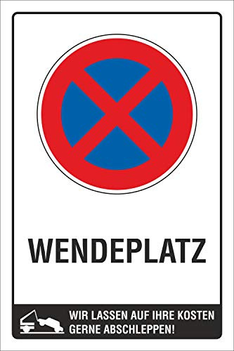 Schild Parken verboten Wendeplatz Parkverbot abschleppen 600 x 400 mm | 3 mm Alu-Verbund, wetterfester UV-Direktdruck, robust und langlebig, Made in Germany