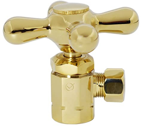 Westbrass Cross Handle Angle Stop Shut Off Valve, 1/2 IPS Inlet with 3/8 Compression Outlet, Polished Brass, D103X-03