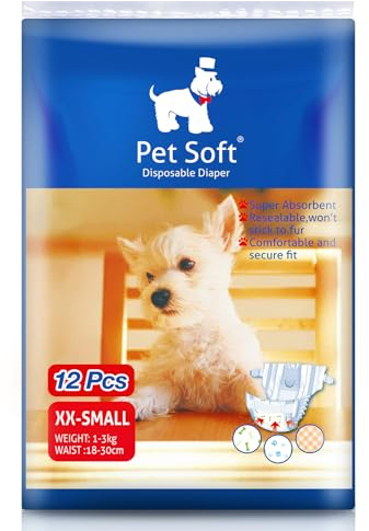 Pet Soft Disposable Dog Puppy Nappies Female XXS Small 12 Count - Super Absorbent Dog Doggy Cat Diapers