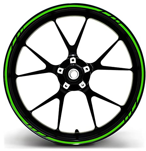 Felgenrandaufkleber GP-Design 16 Teilig Komplett-Set -Finest Folia passend für 17 Zoll & 161819 Felgen Motorrad Auto Fahrrad MR001 (Neon Grün)