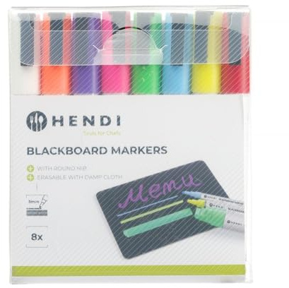 HENDI Kreidemarker, weiß, rot, blau, grün, gelb, violett, orange und rosa, 8 Stück, für Tafeln und Glas, mit runder Spitze, Abwaschbar, Kreidestifte, Strichstärke 3mm, Polypropylen