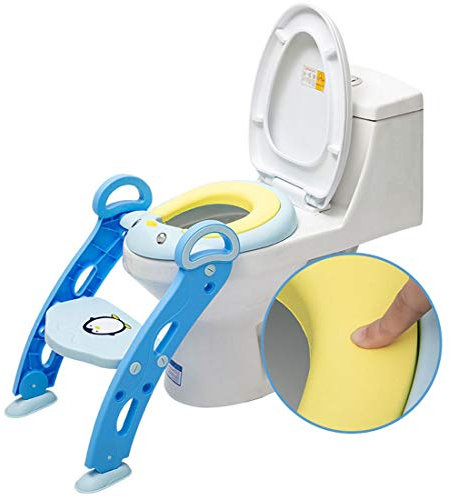 KUANDARYJ Toilettenaufsatz Kinder Toilettensitz mit Treppe in Höhenverstellbar rutschfest Spritzschutz Klappbar Toilettentrainer, Blue