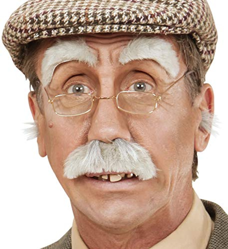 shoperama Schnurrbart und Augenbrauen Set Grau Opa Alter Mann Großvater Detektiv Bart Schnauzer