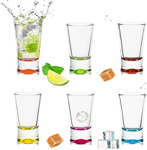 PLATINUX - Juego de 6 vasos de chupito, 2,5 cl, vasos de chupito, vasos de vodka de cristal, 6 posavasos