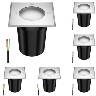 ledscom.de 6 Stück Bodeneinbauleuchte RELI für außen, IP67, edelstahl, gefrostet, eckig, 11 x 11cm inkl. LED Lampe 630lm warmweiß