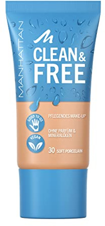 Manhattan Clean & Free Skin Tint Fb. 30 Soft Porcelain, feuchtigkeitsspendendes Make-up, vegan, 30 ml
