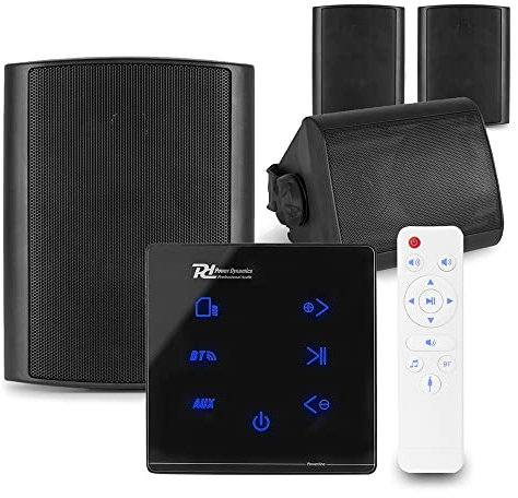Power Dynamics Powerline A100B Wall Speaker System with Bluetooth Amplifier & 4x BGO50 Weatherproof On Wall Speakers for Home Audio, Garden & Patio, Black