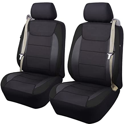 Flying Banner car seat Covers Quality Carbon Fiber Air Mesh Fabric Sport Low High Back Bucket Back Pocket Arm Rest (2 Fronts-Low Bucket-Built-in Seatbelt Compatible, Black)