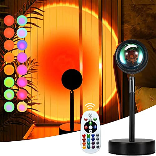 Mydethun 16 Colors Sunset Lamp Projector - 360 Degree Rotation, Remote Control, Romantic LED Lights Floor Lamp for Bedroom, Photography, Home, Mood, Christmas Decor & Office