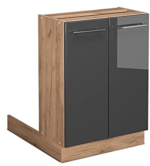 Vicco Kücheninsel Fame-Line, Anthrazit Hochglanz, 60 cm | MDF-Front · 1 Einlegeboden · Höhenverstellbare Füße · Metallgriffe · Soft-Close