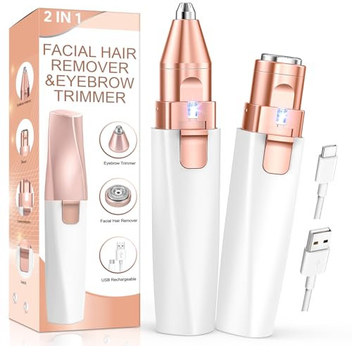 Facial Hair Remover for Women, Eyebrow Trimmer & Face Hair Remover 2 in 1 Face Shavers, Rechargable Eyebrows, Peach Fuzz, Lips, Arms