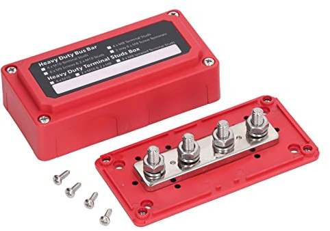 Power Distribution Block M8 Screw Terminal Bus Bar Junction Block Battery Busbar Terminal Block Ground Connecting Block DC 48V 300A for Automobile Boat (Red)