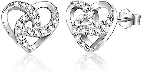 Silver Stud Earrings for Women, Sterling Silver Heart Shaped Studs Earrings with Cubic Zirconia│Dainty Heart Studs Earrings Gifts for Girls Birthday