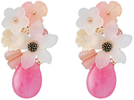 Cute Flower Acrylic Dangle Drop Earrings Daisy Floral Teardrop Dangling Earring for Women Girls Elegant Birthday Jewelry Gifts Daughter BFF (Pink)
