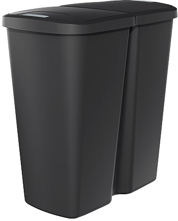 Spetebo Duo Abfalleimer eckig 45 Liter - schwarz - Kunststoff Mülleimer mit 2 Deckelöffnungen - Doppel Müllsammler Mülltrenner Mülltonne Abfalltonne