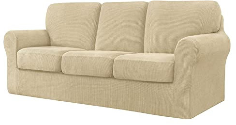 CZADMXP Sofabezug Sofahusse Mit Separaten Rückenlehnenbezug Und Sitzkissenbezug, Couchbezug Sofa Überwürfe Schonbezug Stretchhusse Für Sofa (Beige,3 sitzer)