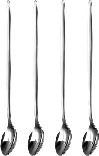 RANASONS Stainless Steel Long Handle Soda Spoons for Latte Coffee, Tee Desert, Ice Cream, Cocktail Mixing Bar Spoons & Perfect for Tall Latte & Sundae Glasses
