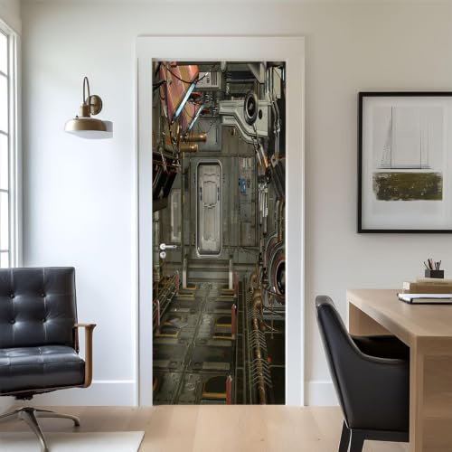 FLFK 3D Türtapete selbstklebend - Raumschiff-Kabine mit Strahlern Türtapete Wandbilder- Mauer Aufkleber - Wasserdicht TürPoster für Zuhause Dekor 77x200cm