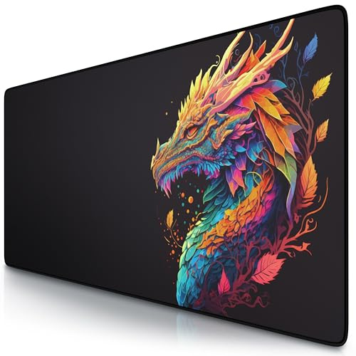 TITANWOLF - XXL Mouse Mat - Mouse Pad 900 x 400 x 3mm –Speed Gaming Mouse Pad - Extra Large MousePad - Table Mat Large Size - Improved Precision and Speed – Design Color Dragon