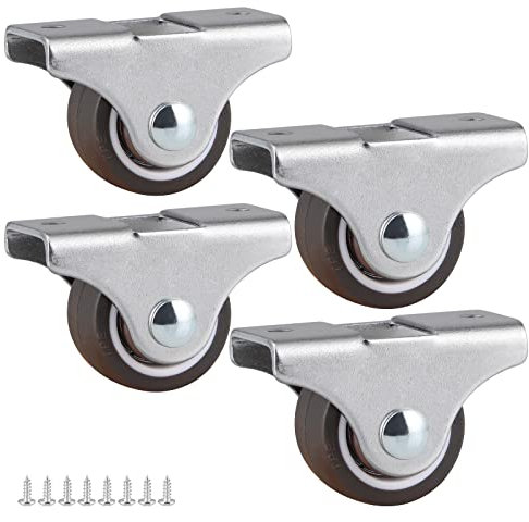 Skelang 4 Pcs Top Plate Fixed Castor, TPE Wheel, Silent Caster for Under-bed Drawer, Cabinet, Workbench, Total Capacity 45KG