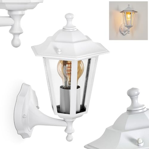 HOFSTEIN Außenwandleuchte Loria, Außenwandlampe aus Metall/Glas in Weiß/Klar, Wandleuchte Up im Retro/Vintage/Landhaus-Design, E27, IP44, Eingangsbereich, Terrasse, Haustür, Hof