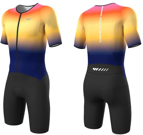 Lo.gas Herr Pro Trisuit kortärmad triathlondräkt för ironman-tävlingar och triathlon-tävlingar – högkvalitativ triathlondräkt för män, Orange 1, M
