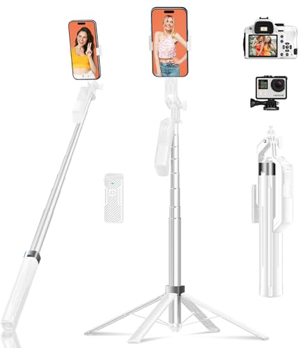 Selfie Stick Telefontrepod - 180cm Hög Smartphonehållare med Avtagbar Trådlös Fjärrkontroll och 2 LED-lampor för Inspelning, Video och Foto, Telefonställ för iPhone, Android, Kamera & GoPro
