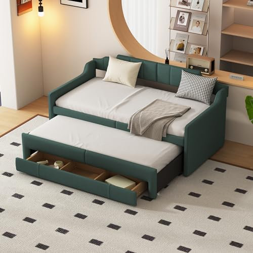 WIZBED Schlafsofa 90x200 cm, Tagesbett mit Ausziehbett und Schubladen, Ausziehsofa Bettgestell Sofabett mit Lattenrost, Gästebett- Einzel und Doppelbett für Mädchen & Jungen, ohne Matratze