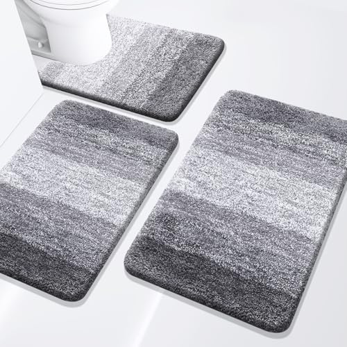 Arotive Badezimmerteppich-Set, 3-teilig, extra weich und saugfähig, maschinenwaschbar, trockene Badematten für Badezimmer, WC, Badewanne und Dusche, 61 x 40 cm, 76 x 50 cm und U-förmig, 61 x 50 cm,