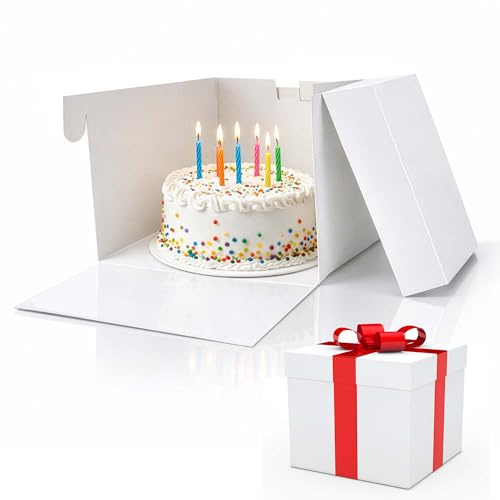 SAMZ Packaging White Tall Cake Boxes Pack of 10| Sturdy Boxes for Wedding, Birthday & Celebration Cakes | Transport Safe (10 inch)