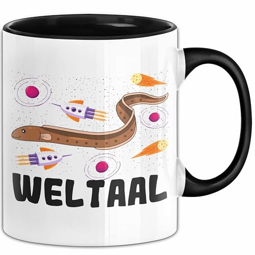 Aal Tasse Geschenk Weltaal Geschenkidee Tassen Fische Angler Wortwitz Becher (Schwarz)