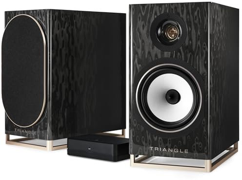 Triangle - Capella Connected Speakers - Wireless Bookcase 2 x 100W - Wi-Fi & Bluetooth - Airplay - Arc and Optical TV – Made in France - 200 x 380 x 315 mm – Black Star (Pair)