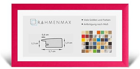 RahmenMax® Toskana Bilderrahmen Holz Bildmaß 38x98 cm zum Aufhängen/Maßanfertigung möglich/MDF Posterrahmen in Magenta mit Acrylglas klar/Puzzle Rahmen