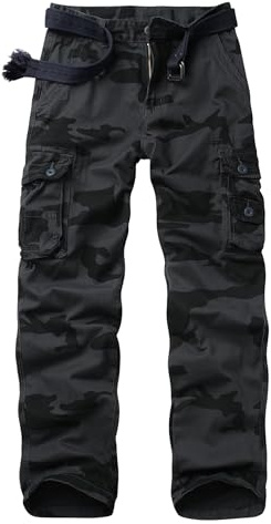 VATINNT Men's Cotton Work Trousers Straight Fit Casual Cargo Trousers Outdoor Camo Combat Pants with 8 Pockets No Belt J9918 E Camo 36