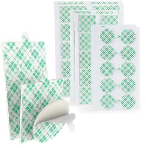 Bulina Nastro Adesivo Doppia Faccia 60 Pezzi Formato Quadrato Rotondo e Rettangolare in Schiuma Poliuretanica Autoadesiva 4026 Bianco Dischi Doppia Faccia per Pareti Auto Casa Ufficio Spessore 0.15cm