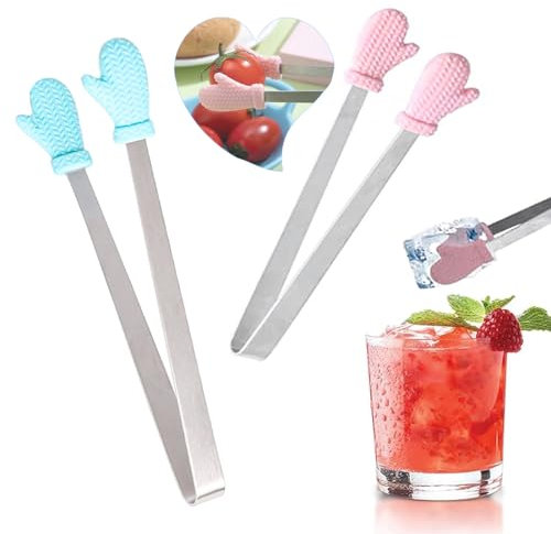 2er Candy bar Zangen,Silikon Servierzange,Hitzebeständig Spitztüten Candy bar,Kleine Zangen Candy bar,Zange Küche,Mini Zuckerzange Klein Servierzange Edelstahl Eiszange für BBQ Süße Eiswürfel Snack