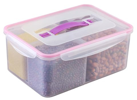 LIEROLYE Triple Dry Food Cereal Dispenser – Classic Storage Canister For Cornflakes, Candy, Sweets, Lentils, Nuts, Beans & Granola，cereal Dispenser Storage(Pink(4 grids))
