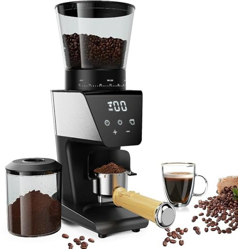 HmLotd Moulin à café électrique, Moulin à café Expresso avec écran Tactile LCD et 30 réglages précis pour Expresso, Goutte à Goutte, Verser, Infusion à Froid, Presse française