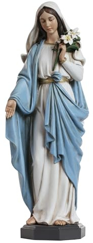 Grace4Joy Estatua de la Madre María bendita – Estatua de la Virgen María de 10 Pulgadas, Elegante decoración del hogar, Pintada a Mano Santa María sosteniendo Lirios, colección renacentista